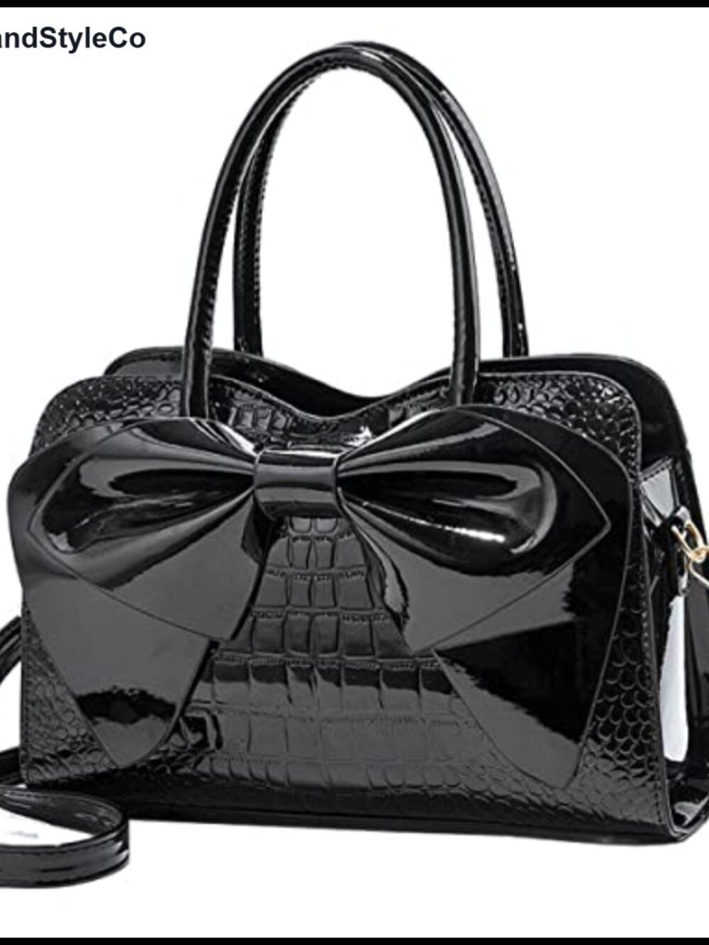 Women Shiny Patent Leather Satchel Tote Top Handle Shoulder Bag Bow Charm